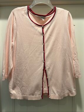 Twinset Talbots Light Pink Button-Front Cardigan with Contrast Trim